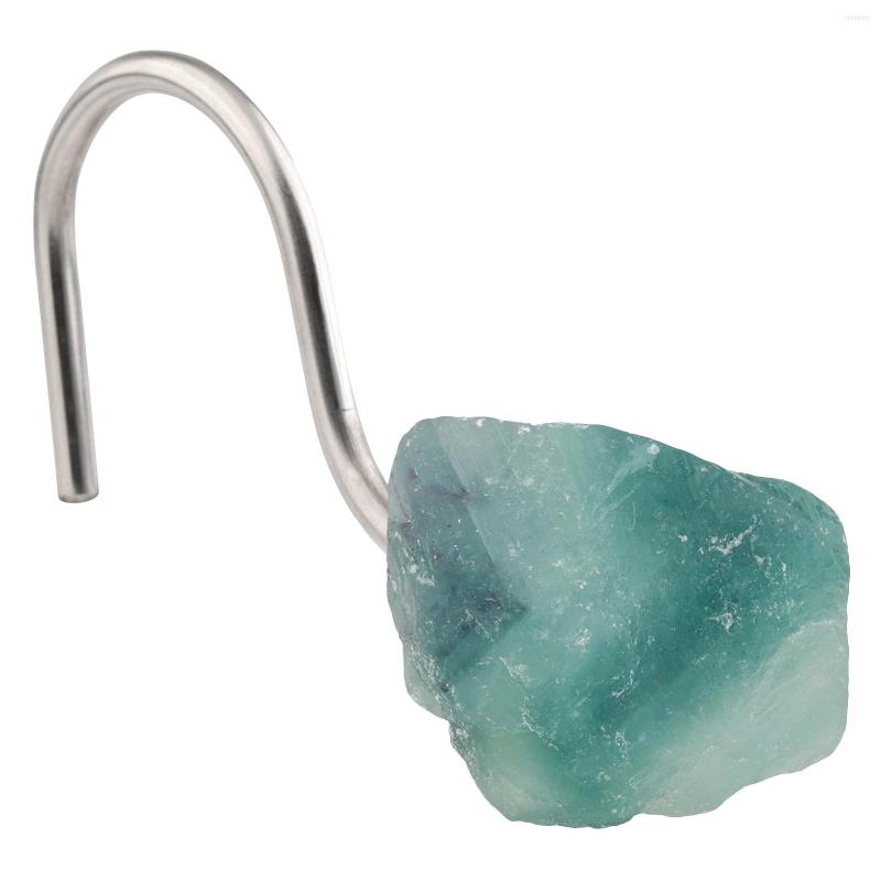 

Jewelry Pouches Natural Amethyst Crystal Stone Shower Curtain Hooks Rough Gemstone Stainless Steel Rings For Bathroom Home Decor