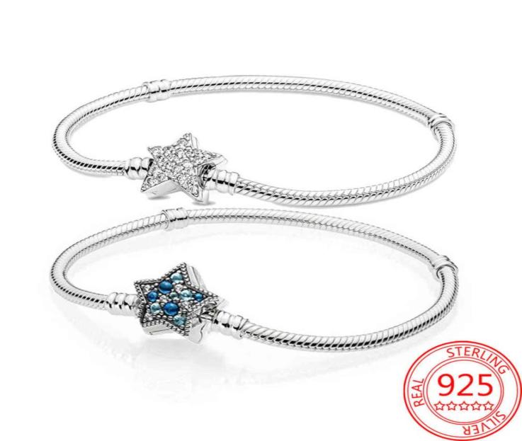 

Original Brand S925 Sterling Silver Blue Bright Star Bracelet Fit Charm Bead Wedding Party Jewelry Diy Basic Chain1637590