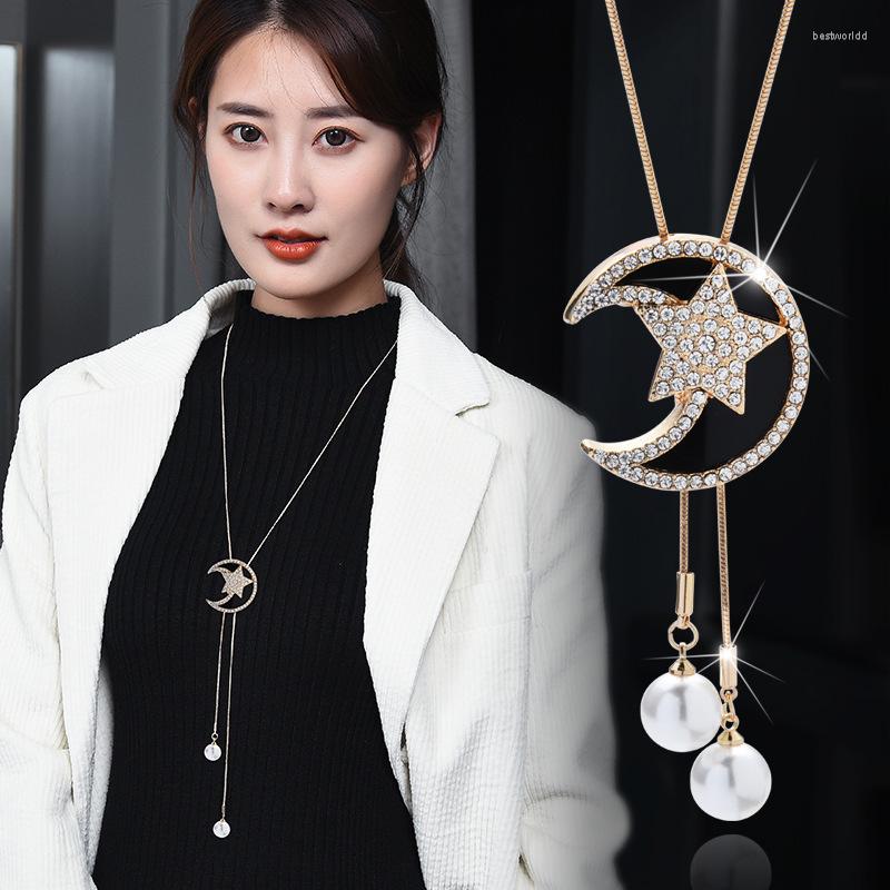 

Pendant Necklaces Moon Pearl Tassel Long For Women Fashion Crystal Choker & Pendants Chain Jewelry Accessories Mujer