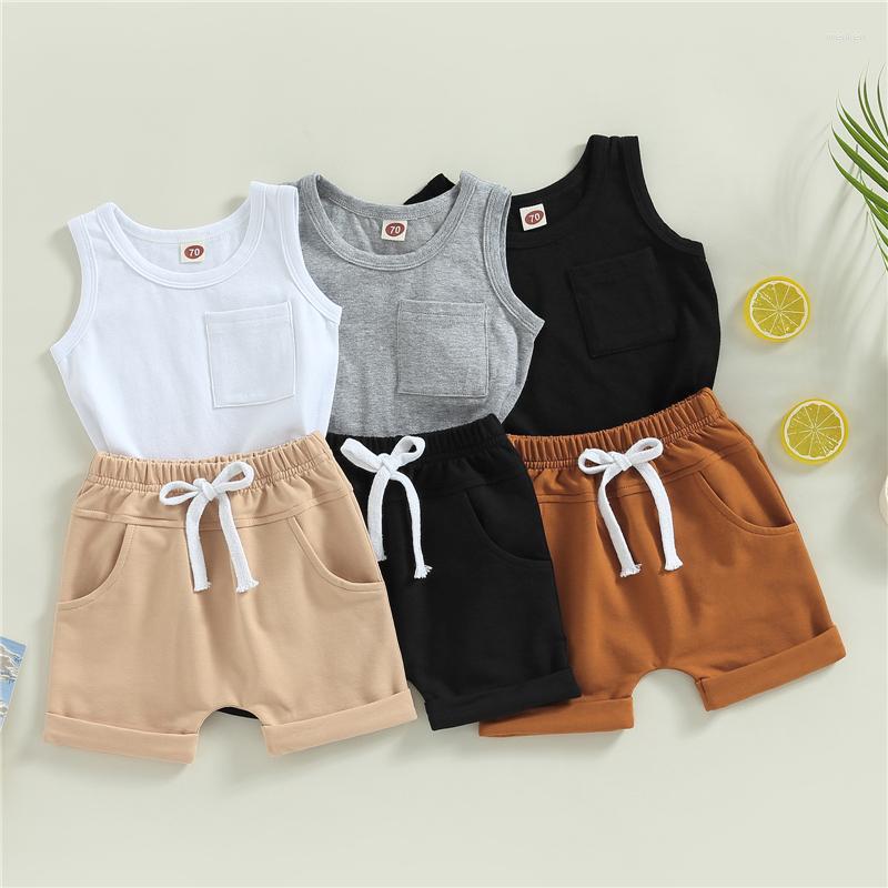 

Clothing Sets Toddler Boys Girls Summer Clothes Sleeveless Round Neck Solid Color Vest Tops Drawstring Short Pants Casual Baby Outfits, Black