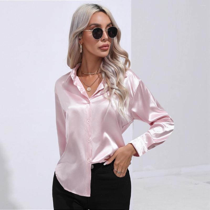 

Women's Blouses Fashion Satin Shirt Women's Long Sleeve Spring/Summer Solid Color Blouse Casual Streetweat, Pink