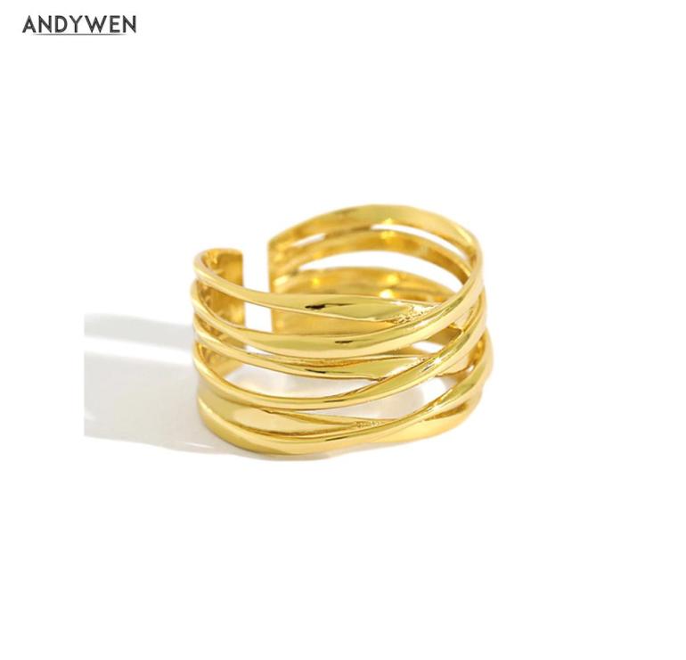

Andywen 925 Sterling Silver Gold Open Cross Circle Thick Resizable Rings Women Luxury Fashion Jewelry Wedding Party3930762