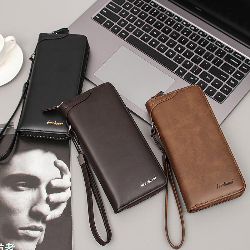 

Wallets 2023 Men's Classic Wallet Business Casual Multi-Card Position Clutch Long Handbag Zipper Purse, Brown