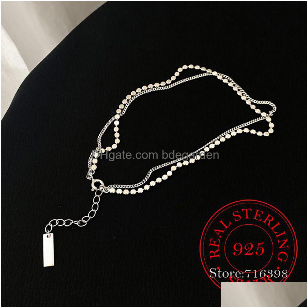 

Anklets Leg Bracelet 925 Sterling Sier Double Layer Round Anklet Female Simple Temperament Y Chain Jewelry Party Gift Drop Delivery Dhxjv