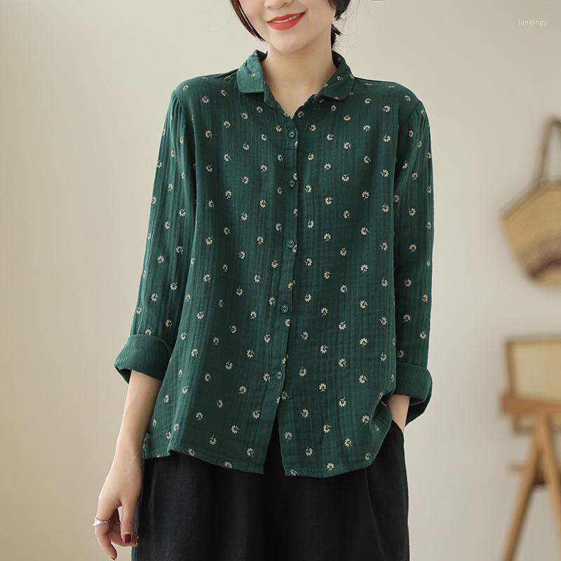 

Women's Blouses 2023 Spring Vintage Literary Cotton Linen Women Blouse Tops Polo Collar Single-breasted Indie Folk Casual Loose Blusas Shirt, Gray