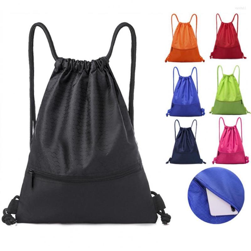 

Outdoor Bags 1Pc Large Capacity Nylon Waterproof Zipper Drawstring Backpack Sport Fitness Storage Bag Thick Rope Polyester Ball, White