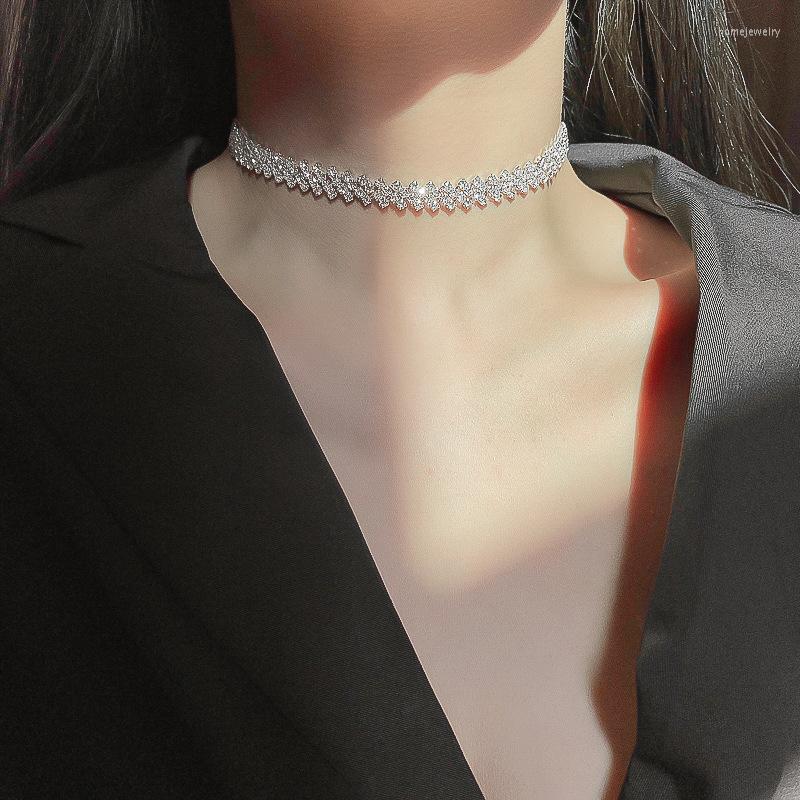 

Choker Chokers KunJoe Shiny Crystal Rhienstone Necklace Torques Collar Women Simple Double Layer Tennis Clavicle Chain JewelryChokers