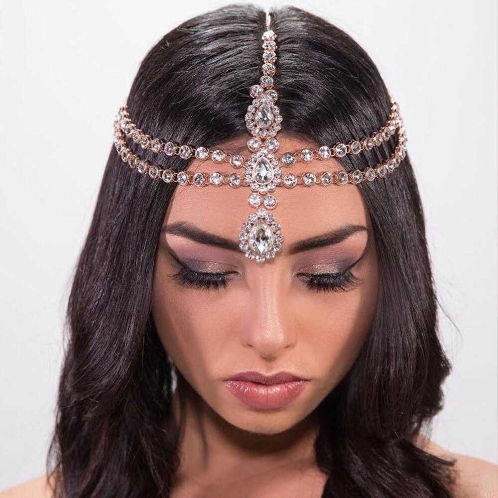 

Bling Full Crystal Hairband Clip Personalized Pin Fashion Headband Full Diamond Multi-layer Forehead Chain Barrette Hairdressing Accessories Head Wear Headdress