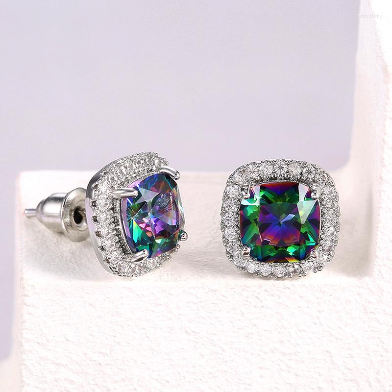 

Stud Earrings Huitan Lovely For Teens Multicolored Cubic Zirconia Delicate Anniversary Gift Women Statement Jewelry Wholesale