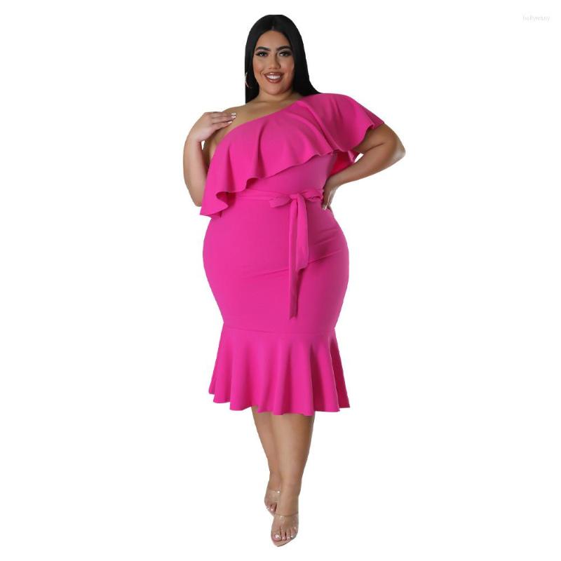

Plus Size Dresses Women's Dress Fashion Slim Casual Ruffle Edge Smocked Mid-length Large Female Solid Color Elegant, Black