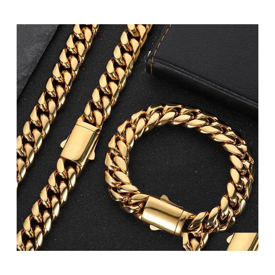 

Chains 8/10/12/14Mm 1824Inch 18K Yellow Gold Plated Stainless Steel Cuban Chain Necklace Bracelet For Men Women Punk Jewelry Drop De Dhb9E