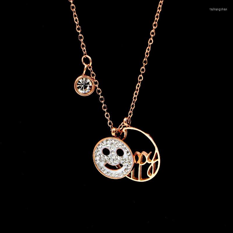 

Pendant Necklaces Martick Happy Face Necklace With Full Sparkling Simle Rose Gold Color For Woman Jewelry P57