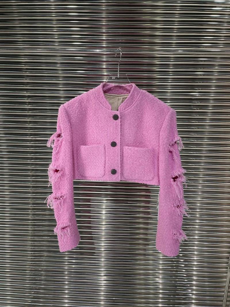 

Women' Jackets 2023SS Spring Luxury Women Hole Tassel Tweed Pink Short Jacket Female Chic Overcoat Coat Ddxgz2 2.07