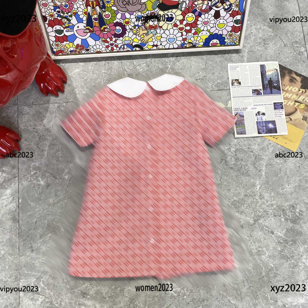 

designer baby clothes Letter printing Kids Skirt Double breasted design at the back girl Summer lapel skirt New Products, Pink