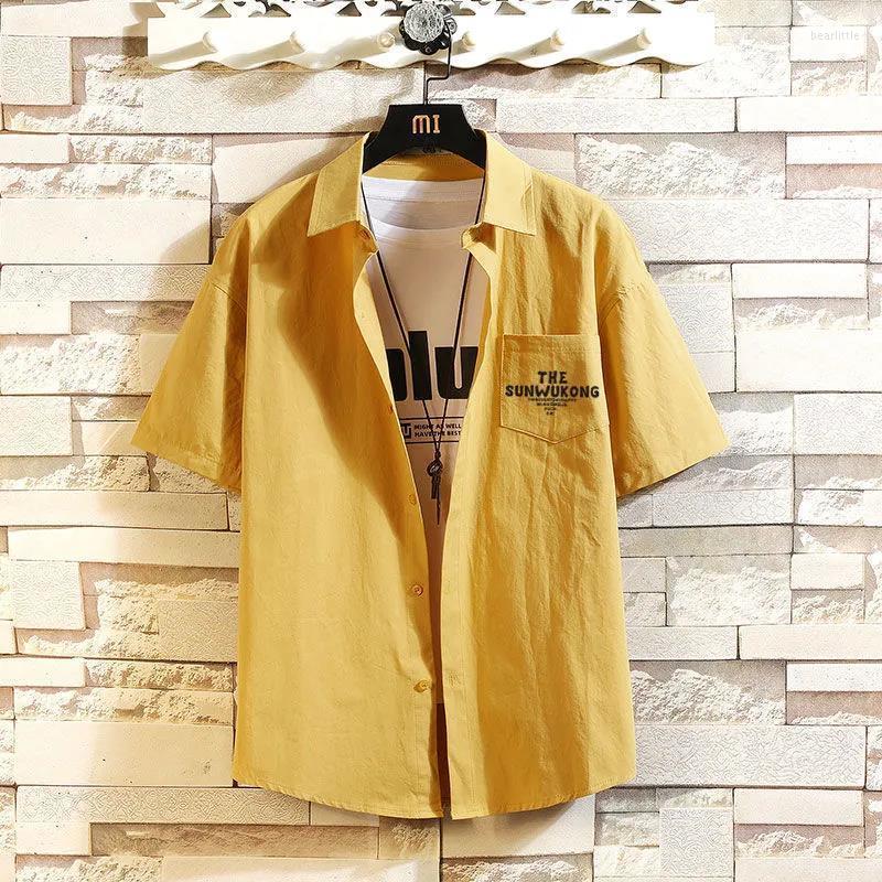 

Men's Casual Shirts Fashion Lapel Spliced Short Sleeve Pockets Letter Shirt Men's Clothing 2023 Summer Oversized Tops All-match, Green