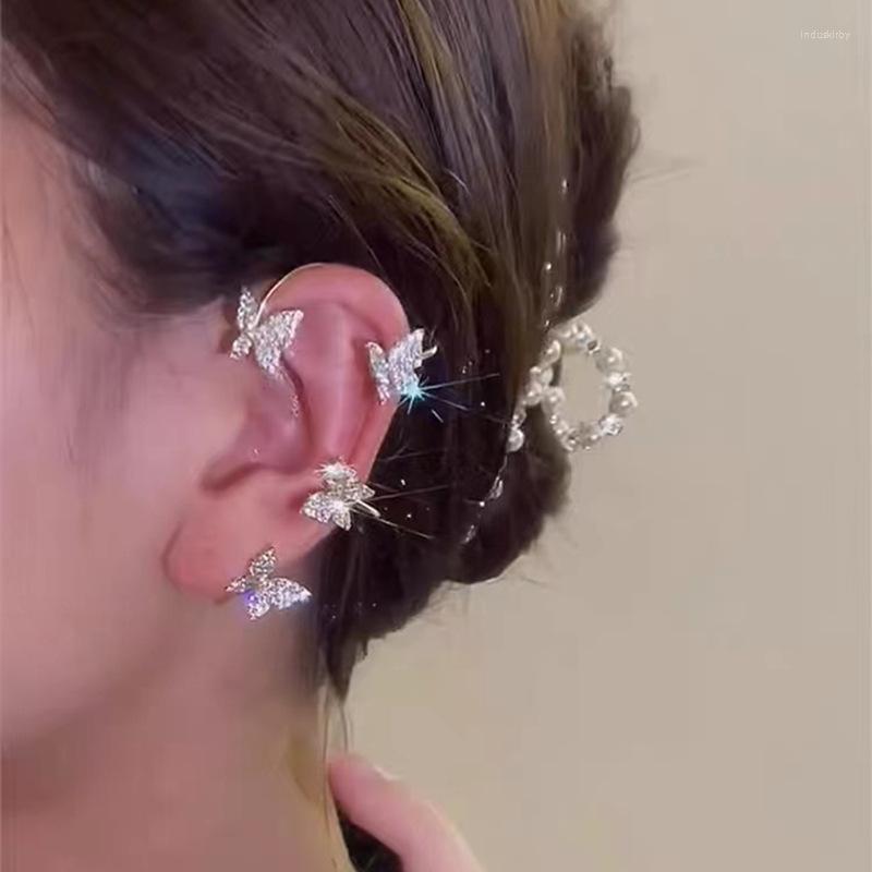 

Backs Earrings Silver/Gold Plated Metal Butterfly Ear Clips Without Piercing For Women Sparkling Zircon Cuff Clip Wedding Jewelry