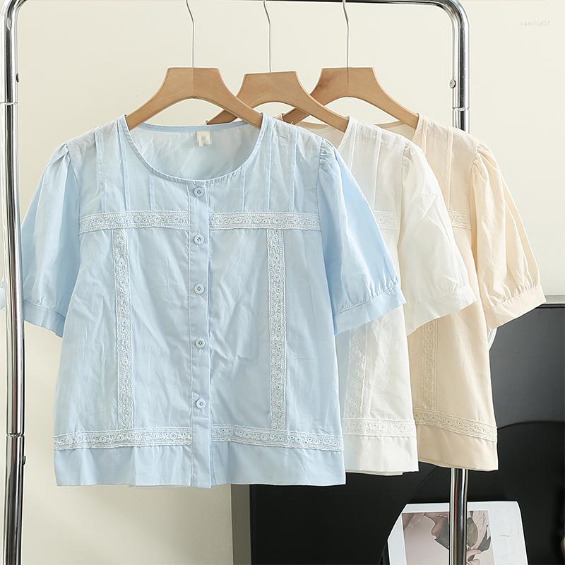 

Women's Blouses French Chic Sweet For Women Almighty Casual O-neck Single Breasted Solid Colours Femme Crop Shirts Tops Skinny Blusas, White