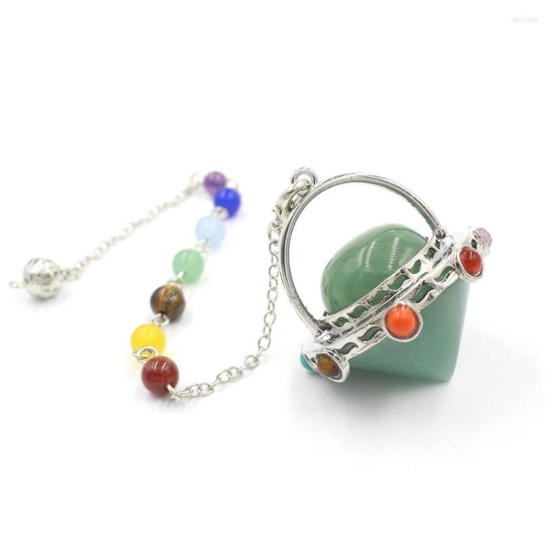 

Pendant Necklaces Reiki 7 Chakras Crystal Pendulum For Dowsing Alien Spaceship Natural Stone Healing Lapis Opal Pink Quartz Amulet Pendulo