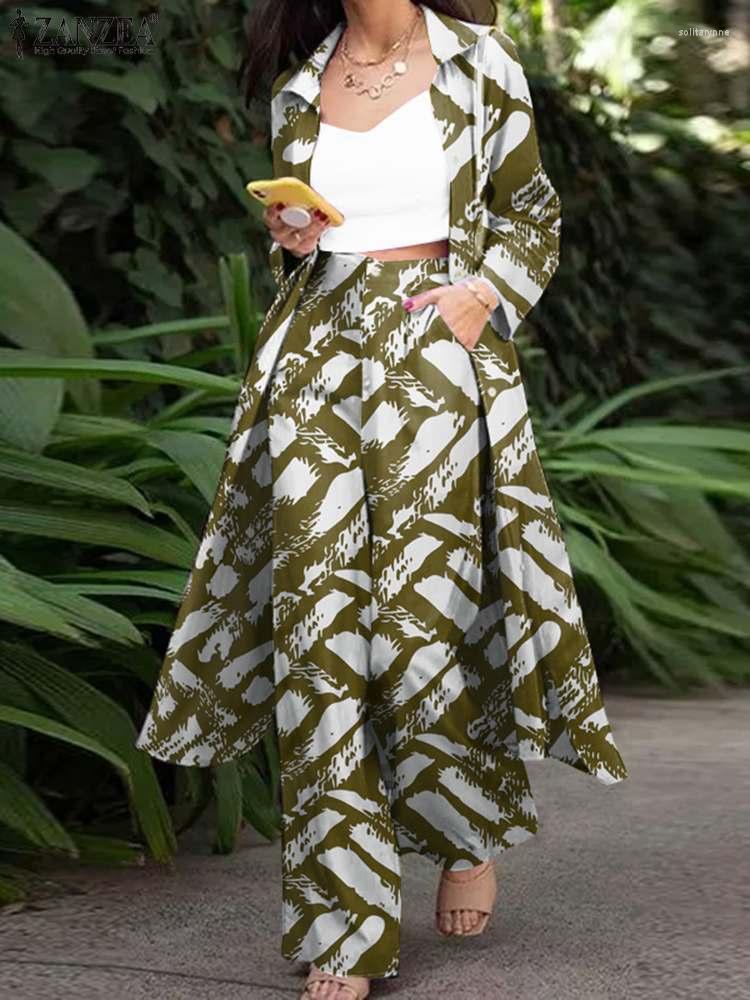 

Women's Two Piece Pants Wide Leg Pant Work OL Loose Casual Elegant Set 2pcs Bohemian Women Spring Floral Printing Suit Lapel Full Sleeve, Yellow