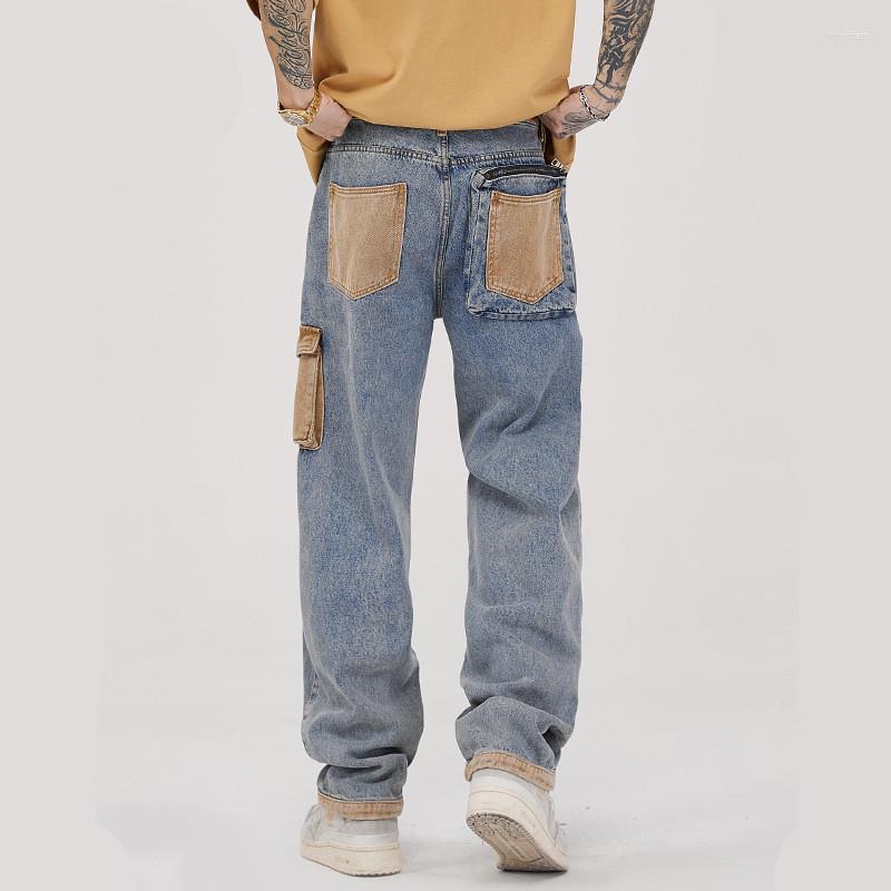 

Men' Jeans 2023 Y2K Fashion Side Pocket Blue Washed Baggy Pants For Men Clothing Straight Hip Hop Denim Trousers Pantalones Hombre, Washed blue