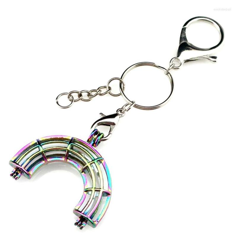 

Keychains Y-C408 Colors Rainbow Beads Cage Keyring Waist Hanged Charms Locket Keychain For Girl Women Keyholder Chaveiro