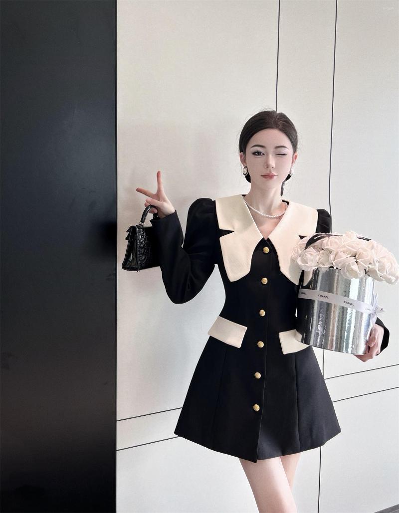 

Casual Dresses Video Temperament Socialite Small Sweet Wind Spell Color Suit Skirt Cultivate One' Morality Coat Dress, Black