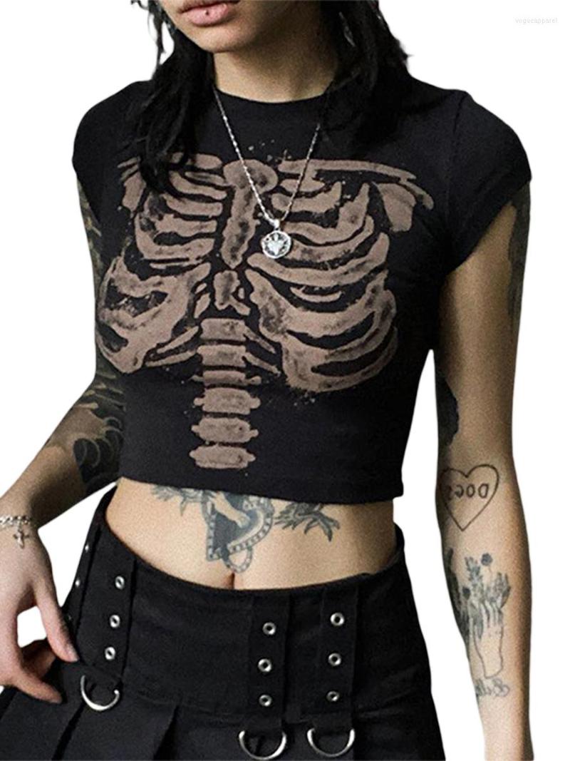 

Women' Tanks Women  Summer Slim Fit Crop Tops Black Short Sleeve O Neck Skull Print Skinny T-shirt