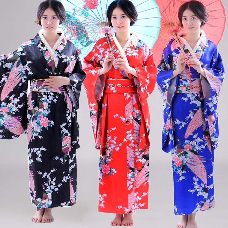 

Ethnic Clothing Women Peacock Flower Japanese Traditional Kimono Female Yukata Dress Haori Costume Obi Cosplay Evening Party Stage Outfit