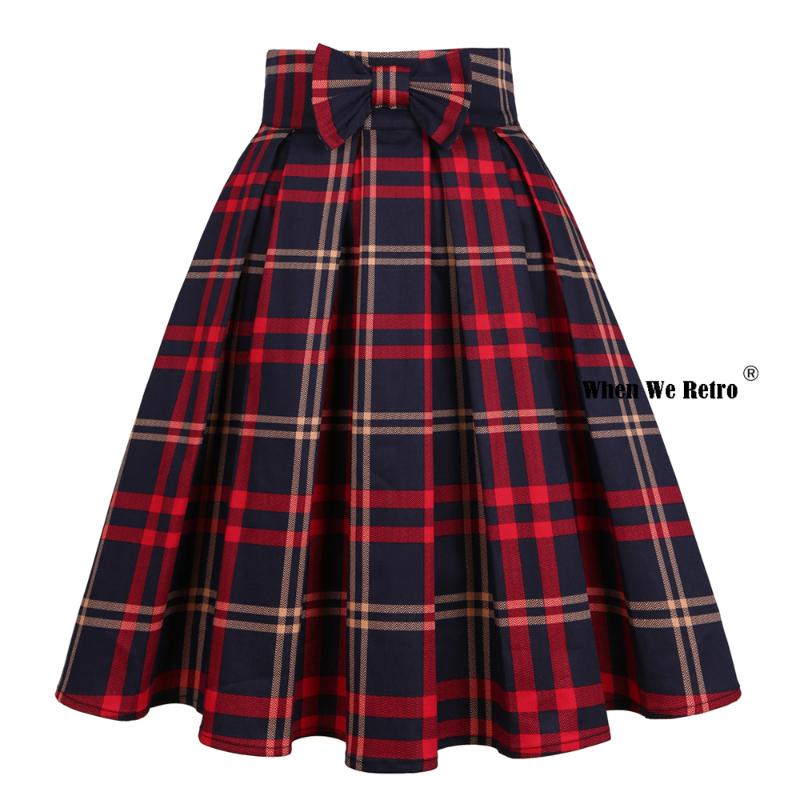 

Skirts 2023 Summer Clothes Y2K Woman Plus Size SS0012 With Bow Pockets Blue Faldas Jupe Midi Vintage Plaid Pleated Skirt, Blue red plaid y