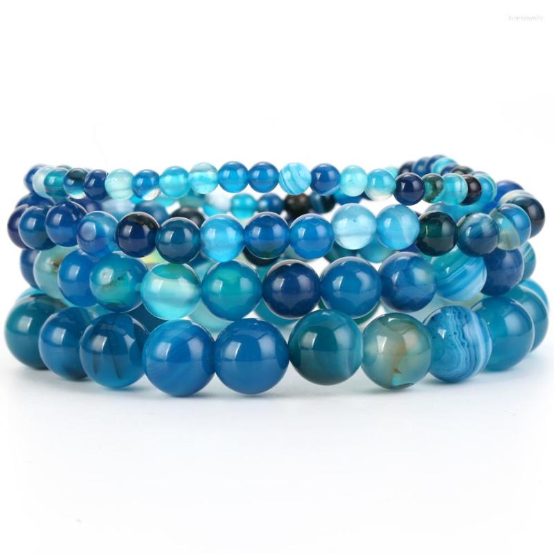

Strand 4/6/8/10mm Natural Stone Bracelet Blue Stripe Agates Beads For Men Women Jewelry Gift Healing Energy