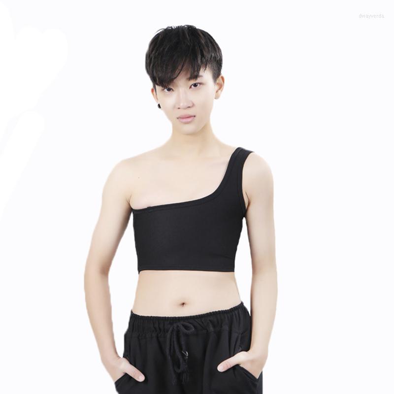 

Women's Shapers Trans Lesbian FTM Short Chest Binder Tomboy Buckle Breathable Breast One Shoulder Shaper Cosplay Vest Tank Tops Underwear, White