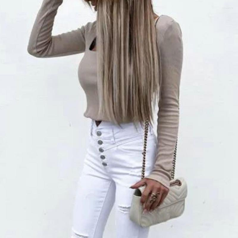 

Women' Blouses Bottoming Blouse Chic Women Fashion Bodycon Rib Shirt Long Sleeve Stretchy Basic Top, Khaki