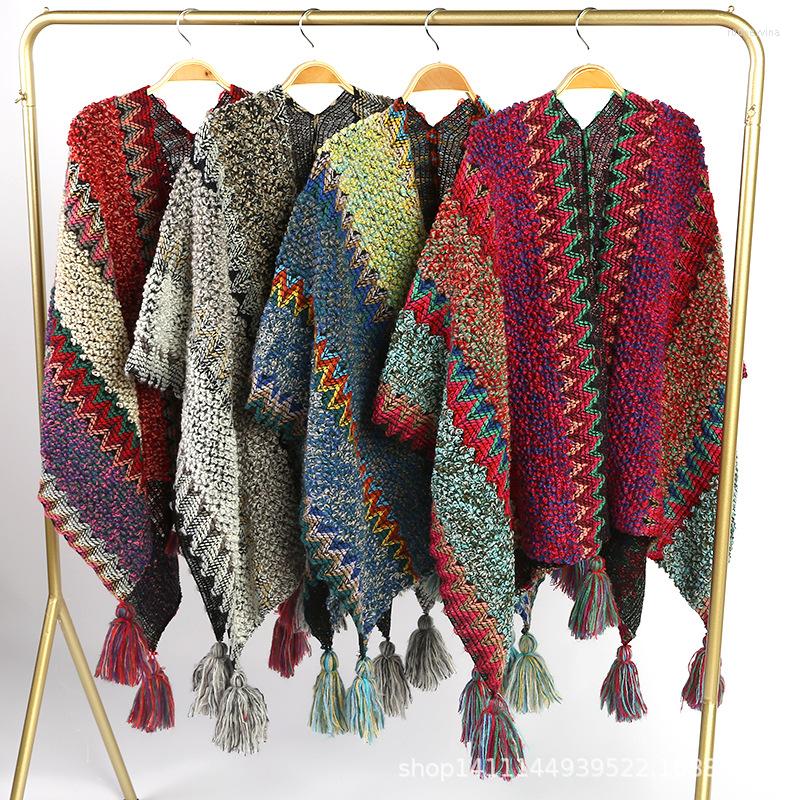 

Scarves Autumn And Winter National Wind Scarf Color Tassel Retro Knitted Bohemian Travel Thick Shawl Women