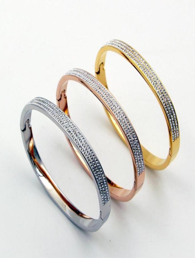 

Fashion Stainless Steel Better Round Three Row Crystal Bangle Bracelet Rose Gold Color Woman Female Party Wedding Gift1739693