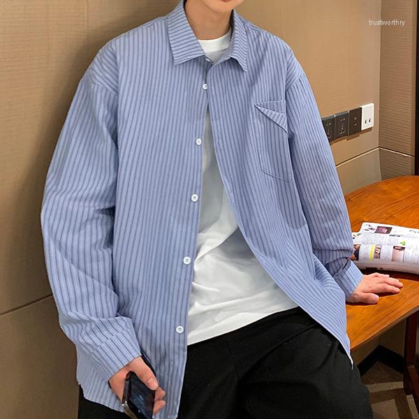 

Men's Casual Shirts 2023 Striped Long Sleeve Shirt Oversized Mens Large Spring Summer Loose Man Clothes Fashion Harajuku Chest Pocket, Khaki