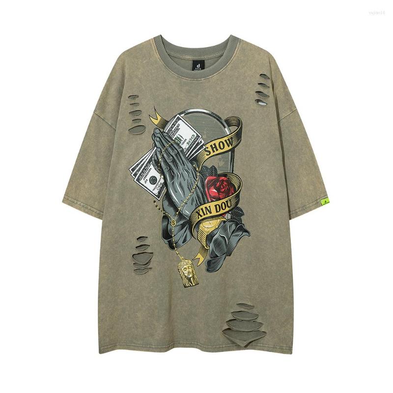 

Men's T Shirts Fashion Oversized Hip Hop Streetwear Ripped Skull Printed Tees Loose Fit Y2K Tops Short Sleeve Vintage Retro Tshirt, Black