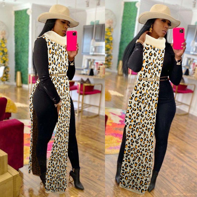 

Casual Dresses HAOYUAN Sexy Leopard Print Knitted Side Split Long Maxi Dress Birthday Outfits For Women 2023 Rave Turtleneck Sweater, Blue