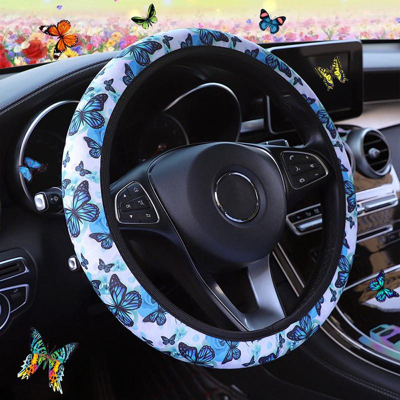 

Steering Wheel Covers Car Cover Butterfly Printed Auto Accessory For Case Blue