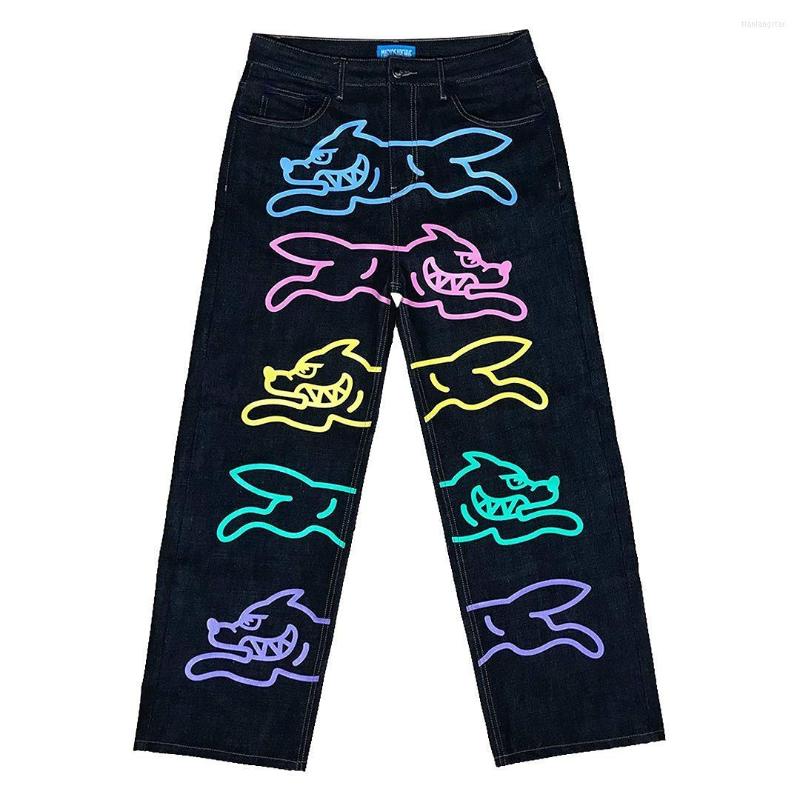 

Men' Jeans Y2k Men' American Multi-print Black Hip-hop Straight Casual Washed Loose Fashion Trend All-match High Waist Couple Pants, Coral red