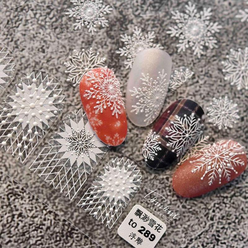 

Nail Art Kits 5D White Snowflakes Embossed Sticker Christmas Year Design Winter Charms Flower Manicure Slider Decals For Manicur