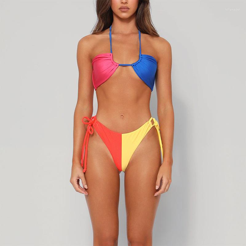 

Women' Swimwear Sexy Swimming For Women Trend 2023 Swimsuit Block Color Female Bikini Sets Two-piece Bathing Suits High Waist Beachwear, Pic