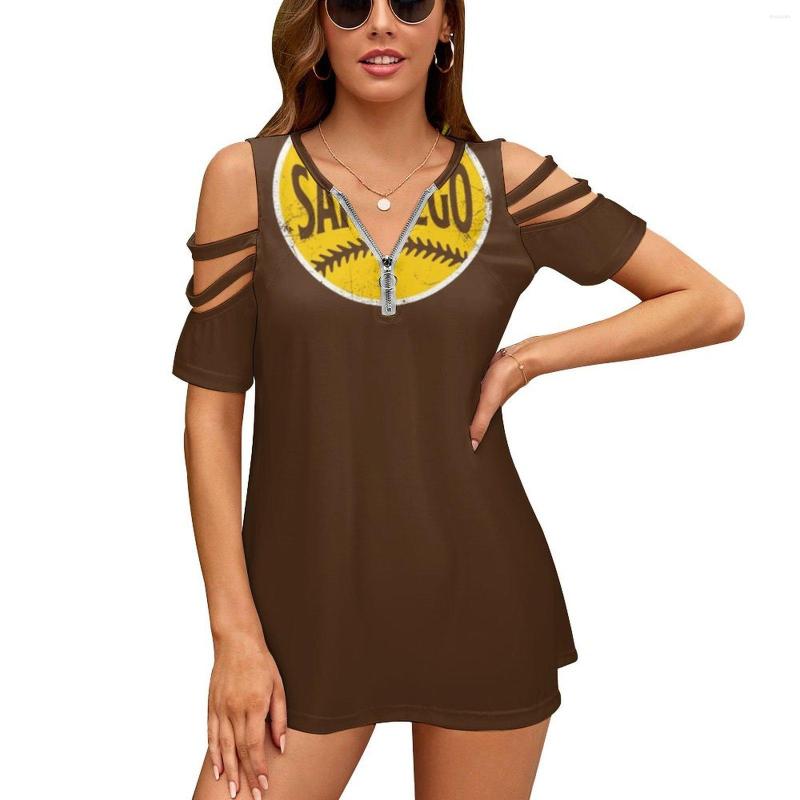 

Women's T Shirts San Diego Retro Baseball-Brown Women'S T-Shirt Fashion Printed Zipper V-Neck Short Sleeve Casual Plus Size Padres, Be