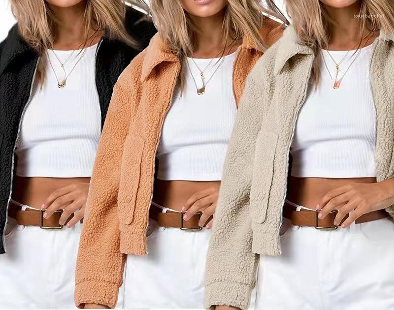 

Women's Jackets Solid Cashmere Lapel Zipper Women's Urban Casual Short Pocket Long Sleeve Coat Female And Lady Autumn Coats Clothing, Black