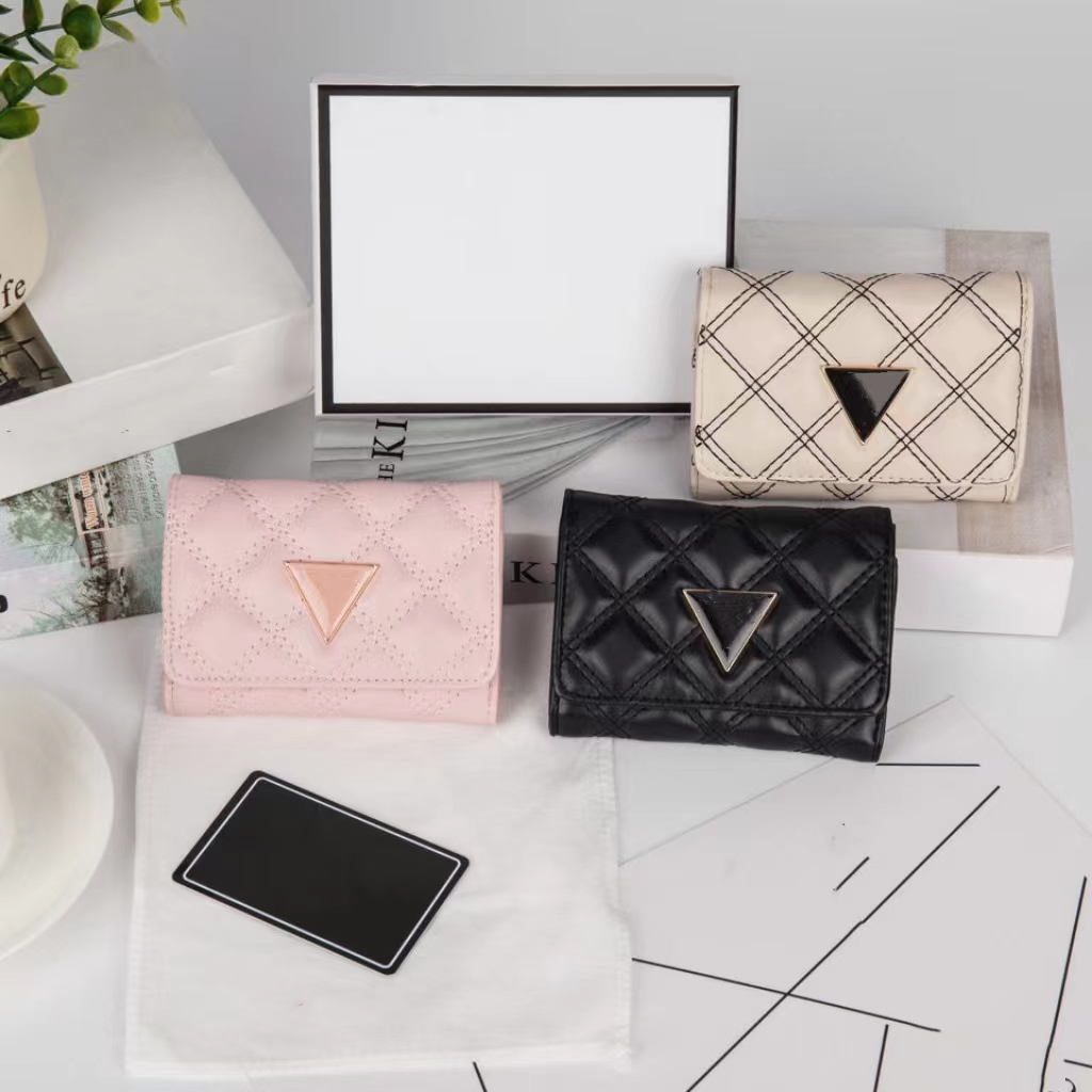 

Designer Classic Holder Triangle Luxury Folding Ringer Purse Designer High-end Women's Purse Credit Card Holder Purse with Box Card Bag, Pink