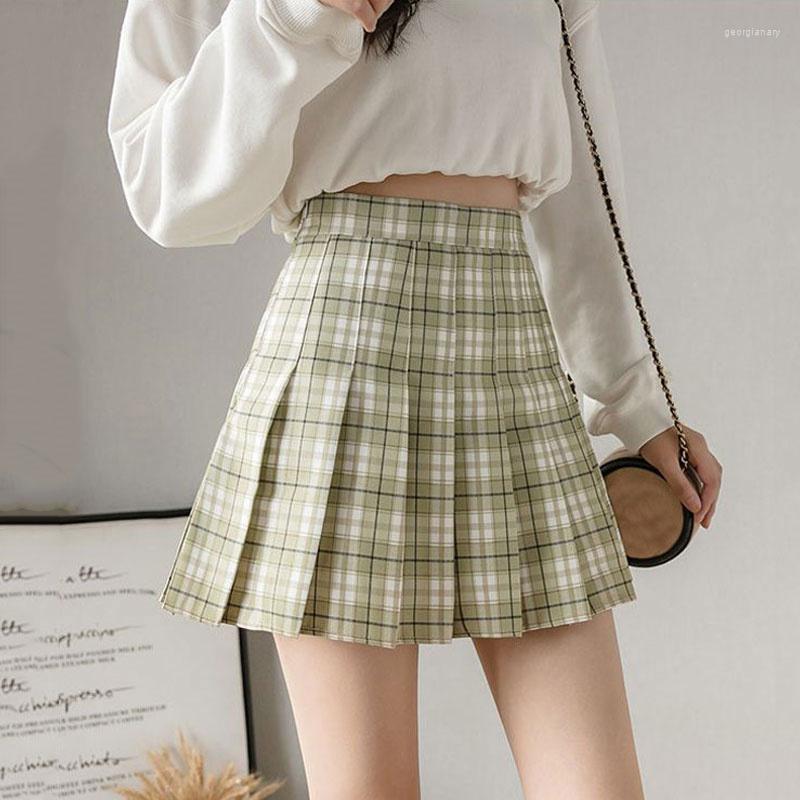 

Skirts 2023 Summer Plaid Skirt Short Women Mini Korean School A Line Checkered High Waist Female, Gray 02