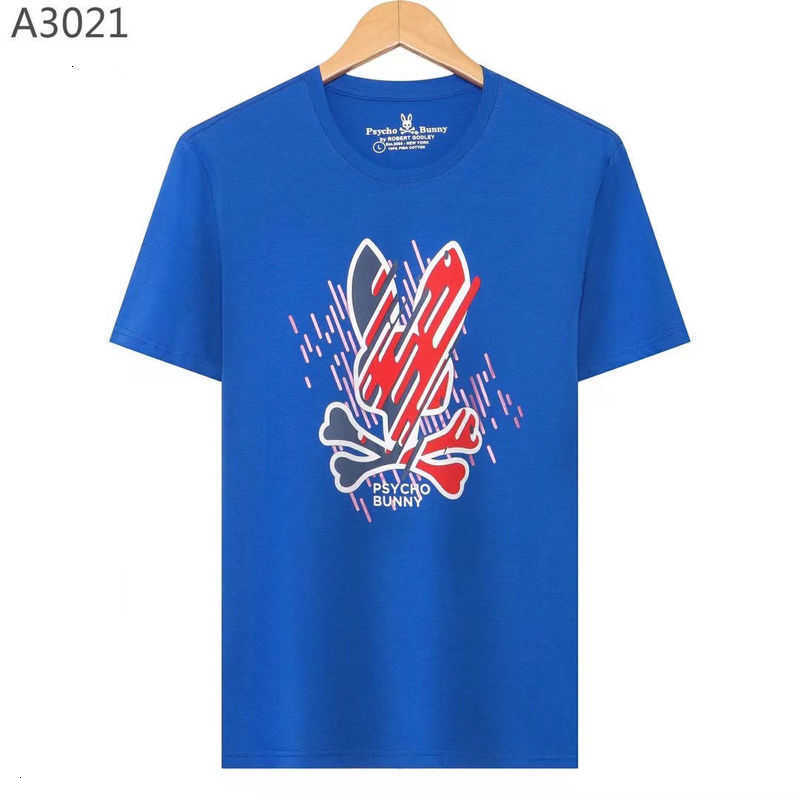 

23 New Psycho Bunny Tshirt Skeleton Rabbit Flocking Printing Cartoon Embroidery Pattern Short Sleeve Fashion Brand Casual Men and Women 17te Gnph, Royal blue