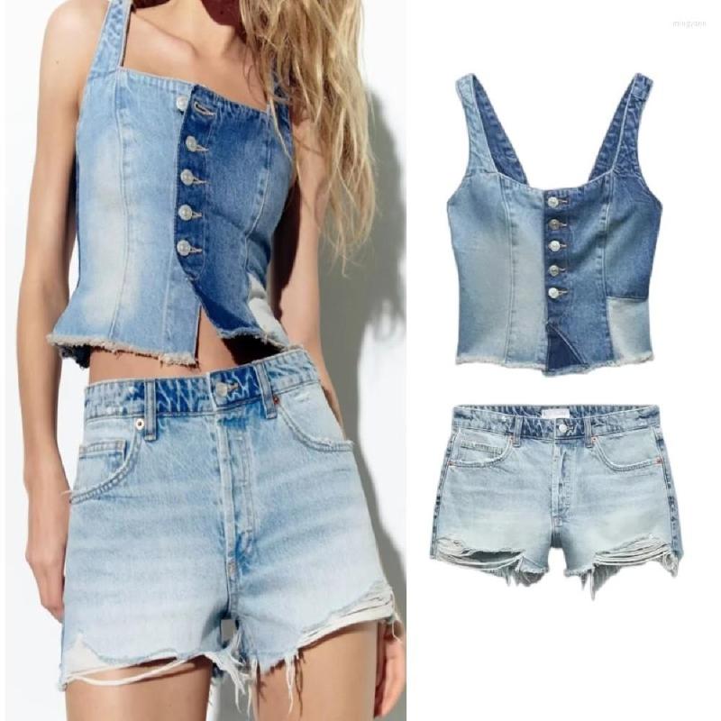 

Women's Tracksuits COS LRIS 2023 Summer Fashion Women's All-match High Waist Slim Ripped Denim Shorts 4365003 Short Suspenders 6045007, Light blue