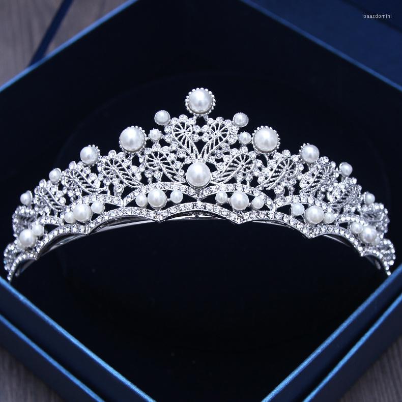 

Hair Clips Luxury Baroque Silver Plated Crystal Tiaras Rhinestone Ornaments Bridal Head Jewelry Pearl Wedding Crown Brides Hairbands