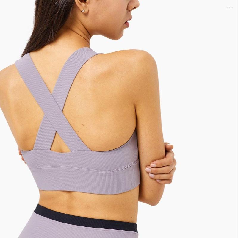 

Yoga Outfit Solid Color Tight Sport Crop Top Fitness Bra For Women Gym Bralette Corset Haut Push Up Cross Back Gather Comprehensive Training, Deep jade