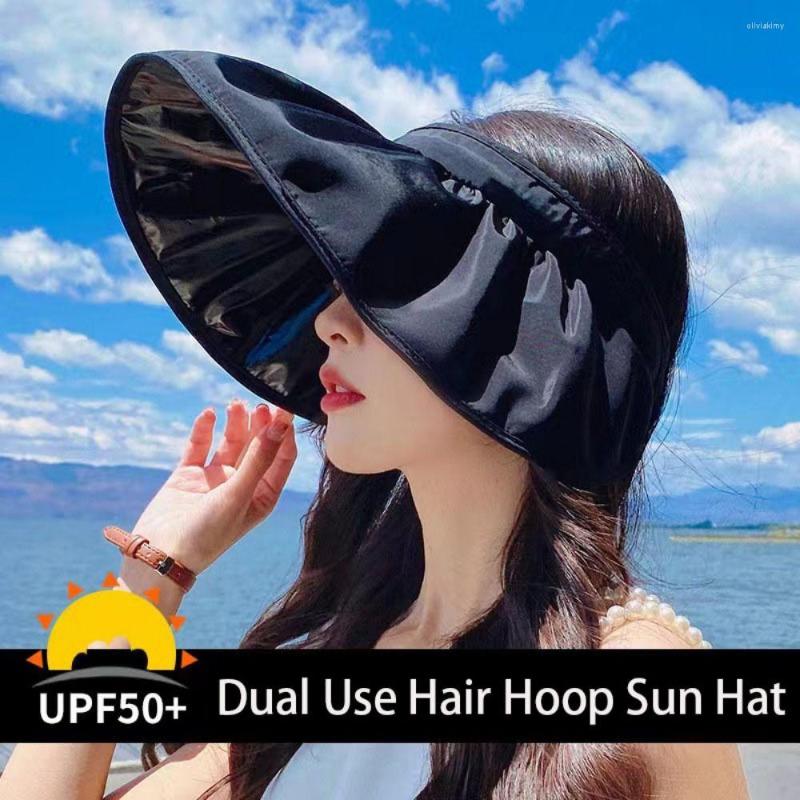 

Wide Brim Hats Summer Shell Sunshade Hat UV Protection Dual Use Hair Hoop Sun For Women Outdoor Beach Soft Foldable Bucket Caps, Beige